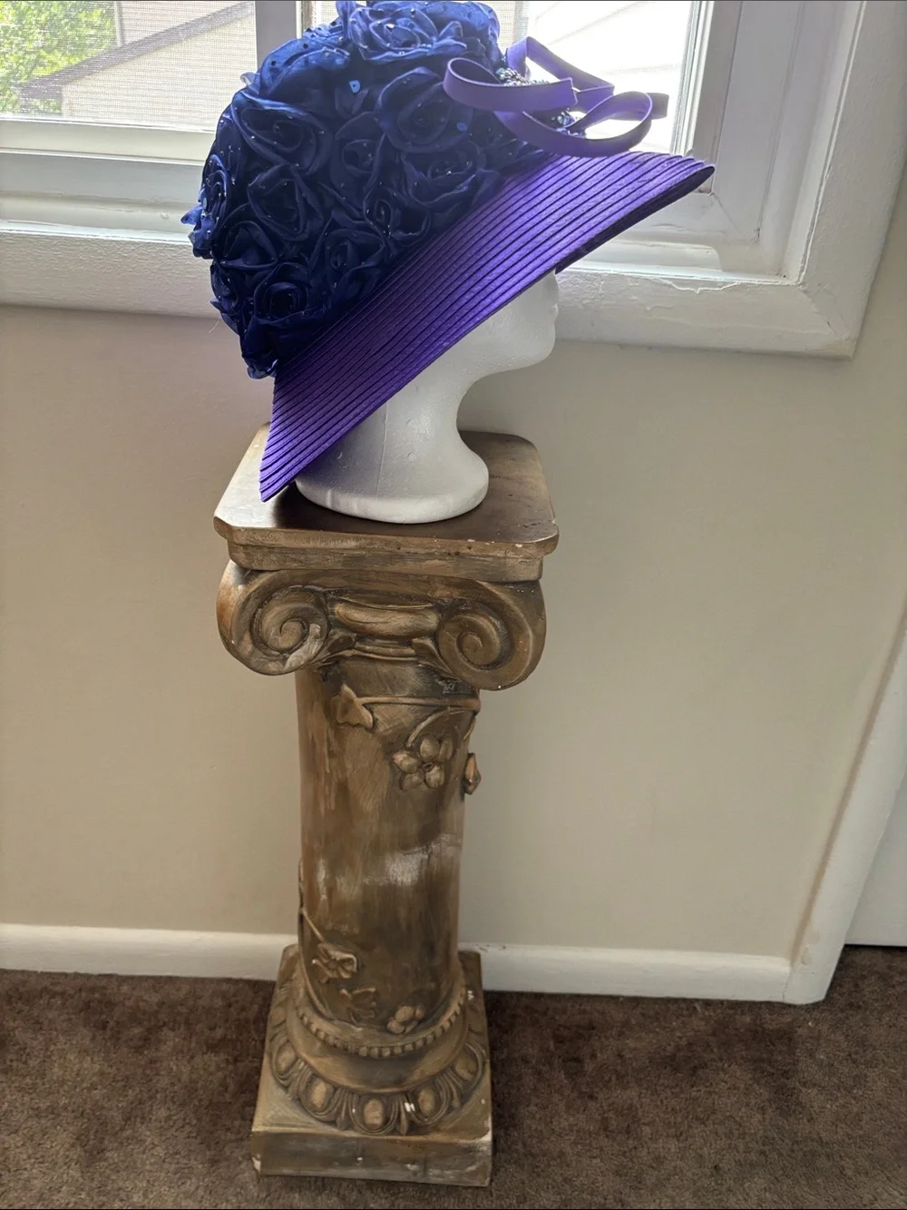 Elegant Purple Wide-Brim Church Hat with Decorative Bow